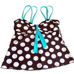 Ocean Dreams Size 12 Brown White Polka Dot Turquoise Double Straps Tankini